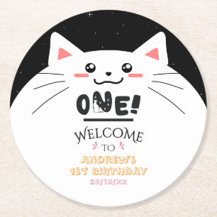 Dessous De Verre Rond Cadre de chat mignon étoiles scintillantes 1er ann