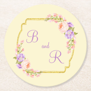Dessous De Verre Rond Cadre d'or initial double monogramme avec lauriers