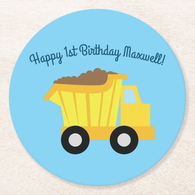 Dessous De Verre Rond Camions fête d'anniversaire (Devant)