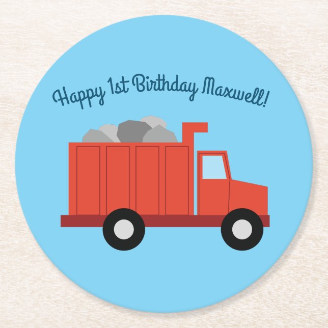 Dessous De Verre Rond Camions fête d'anniversaire (Devant)
