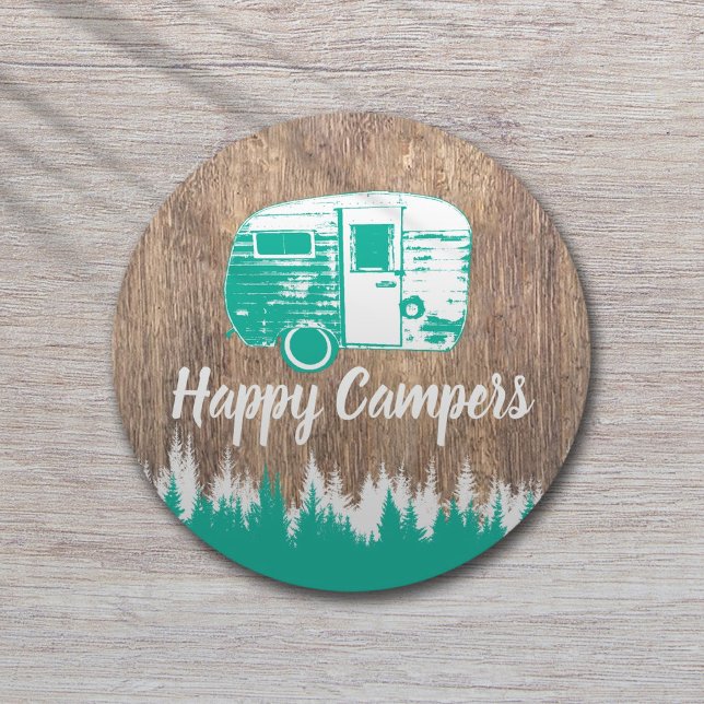 Dessous De Verre Rond Camping Fun Happy Campers Forêt rustique (Créateur téléchargé)