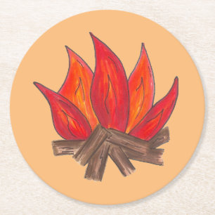 Dessous De Verre Rond Camping Red Orange Campfire Camp d'été