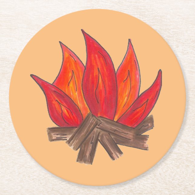 Dessous De Verre Rond Camping Red Orange Campfire Camp d'été (Devant)