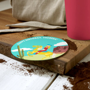 Dessous De Verre Rond Campy Western Cowgirl on Horse Custom Anniversaire
