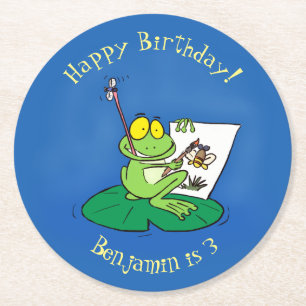 Dessous De Verre Rond Caricature amusante de grenouille verte