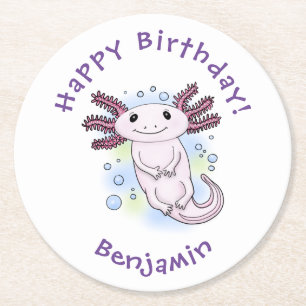 Dessous De Verre Rond Caricature axolotl rose adorable