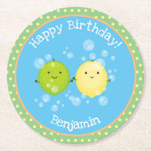 Dessous De Verre Rond Caricature d'amis lime de citron vert mignon