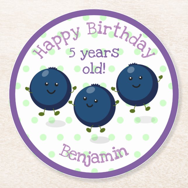 Dessous De Verre Rond Caricature d'amis mignons bleuets (Devant)