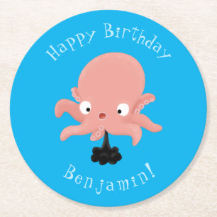 Dessous De Verre Rond Caricature de bébé pieuvre rose mignonne humour