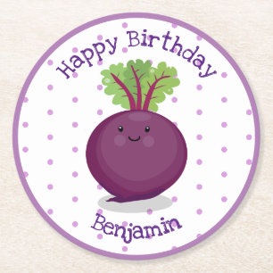 Dessous De Verre Rond Caricature de betterave mignonne et violette