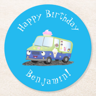 Dessous De Verre Rond Caricature de camion de glace joli