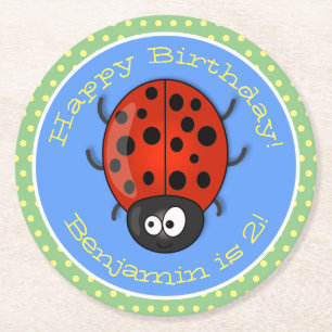 Dessous De Verre Rond Caricature de coccinelle rouge joyeux