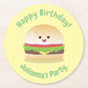 Dessous De Verre Rond Caricature de hamburger kawaii joyeux