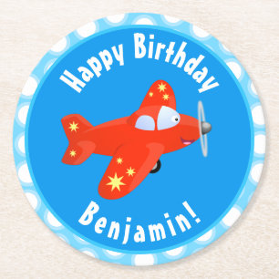 Dessous De Verre Rond Caricature de vol d'avion rouge mignon