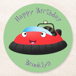 Dessous De Verre Rond Caricature d'hovercraft rouge joyeux