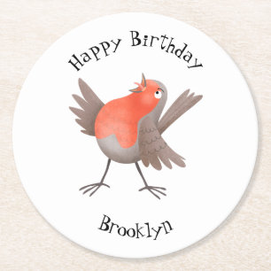 Dessous De Verre Rond Caricature d'oiseau rouge chantant mignon