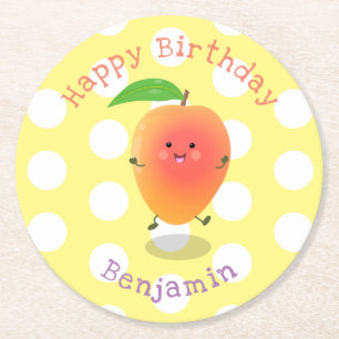 Dessous De Verre Rond Caricature jaune mangue mignonne