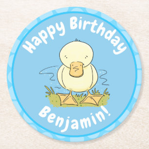 Dessous De Verre Rond Caricature jaune mignon pour canard bébé