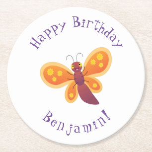 Dessous De Verre Rond Caricature joli papillon orange