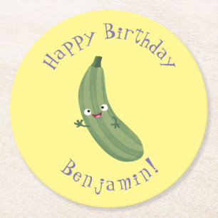 Dessous De Verre Rond Caricature joyeux de courgettes mignonnes