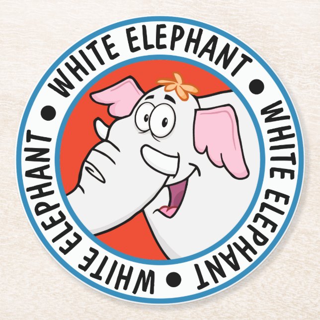 Dessous De Verre Rond Caricature White Elephant Exchange (Devant)