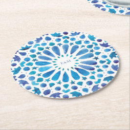 Dessous De Verre Rond Carreaux bleus de la Méditerranée Monogramme de ma