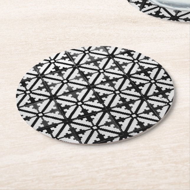 Dessous De Verre Rond Carrelage à motifs noir et blanc (Incliné)