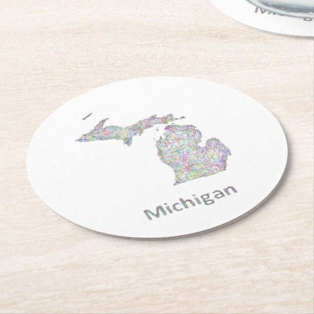 Dessous De Verre Rond Carte du Michigan (Incliné)