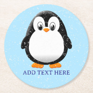 Dessous De Verre Rond Carton en pingouin mignon hiver personnalisé