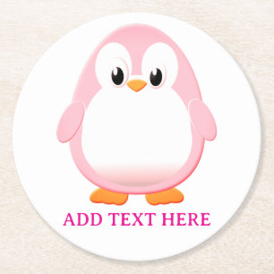 Dessous De Verre Rond Carton Pingouin Rose Cute Personnalisé