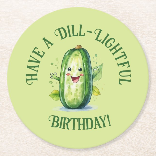 Dessous De Verre Rond Cartoon vert mignon Picket Anniversaire (Devant)