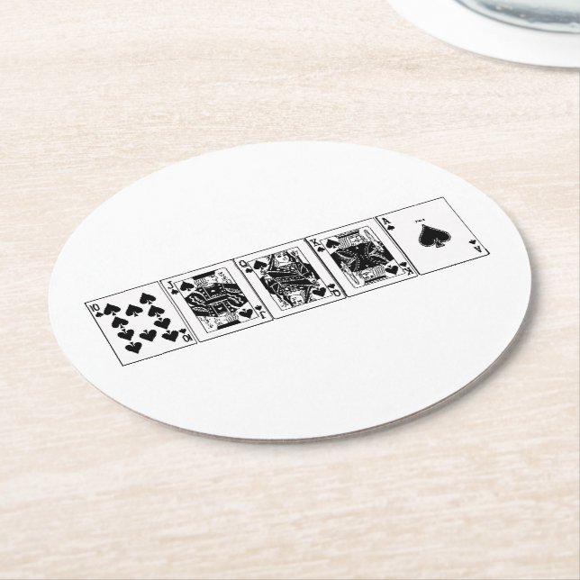 Dessous De Verre Rond Casino Night Poker Royal Straight Flush Spades (Incliné)