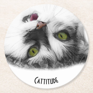 Dessous De Verre Rond Cattitude drôle chat personnalisable