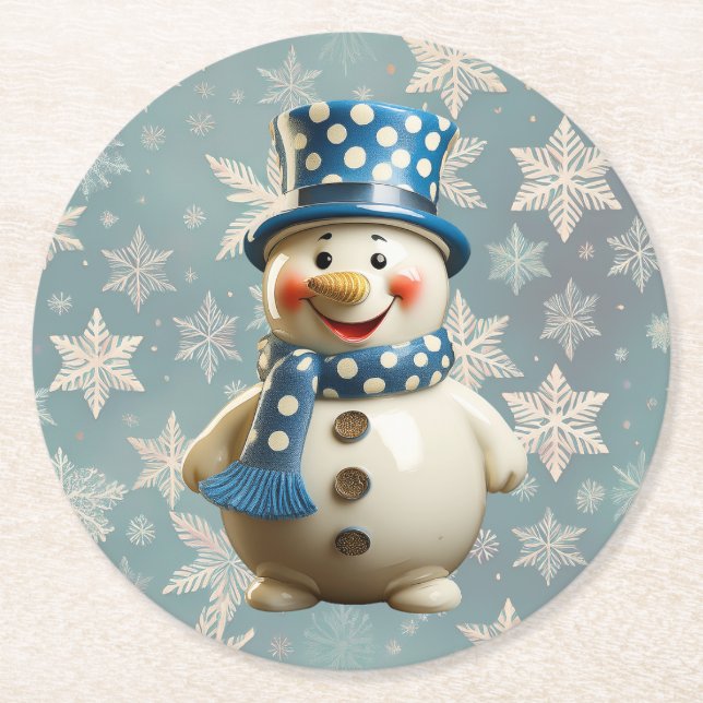 Dessous De Verre Rond Ceramic Snowman Coaster (Devant)