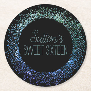 Dessous De Verre Rond Cercle de Parties scintillant bleu