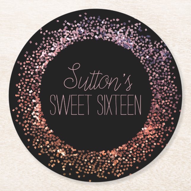 Dessous De Verre Rond Cercle de Parties scintillant rose (Devant)
