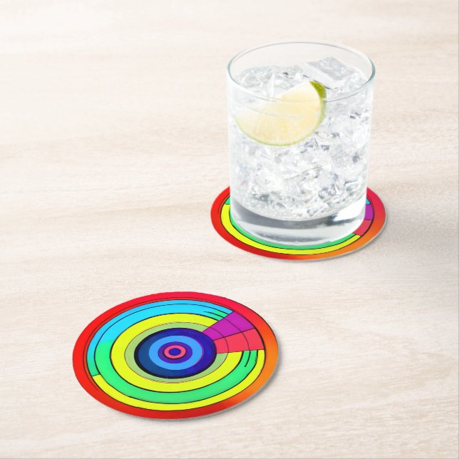 Dessous De Verre Rond Cercles arc-en-ciel géométriques (En situation)