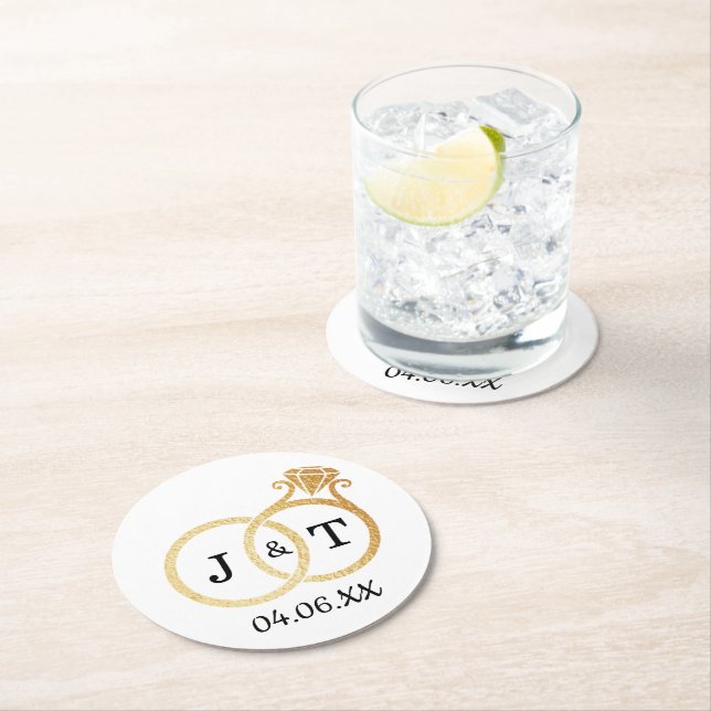Dessous De Verre Rond Cercles Mariages Chic Faux Gold Foil (En situation)