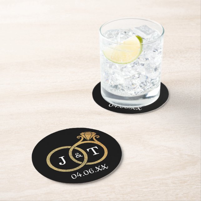 Dessous De Verre Rond Cercles Mariages Chic Faux Gold Foil (En situation)