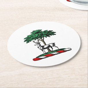 Dessous De Verre Rond Cerf Daim devant un Arbre Blason Emblématique