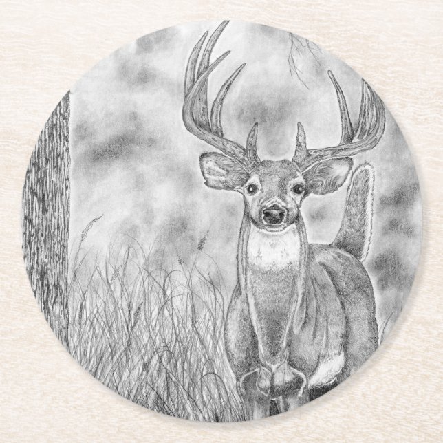 Dessous De Verre Rond Cerf dans les bois (Devant)