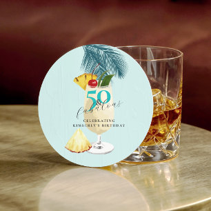 Dessous De Verre Rond Cerise sur Cocktail de Ananas pour 50e Anniversair