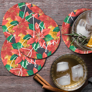 Dessous De Verre Rond C'est la saison Poinsettia vacances de Noël