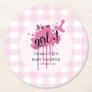 Dessous De Verre Rond C'est une fille Douce Fête de Naissance Rose Paste