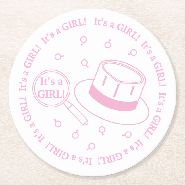 Dessous De Verre Rond C'est une fille ! faire-part (Devant)