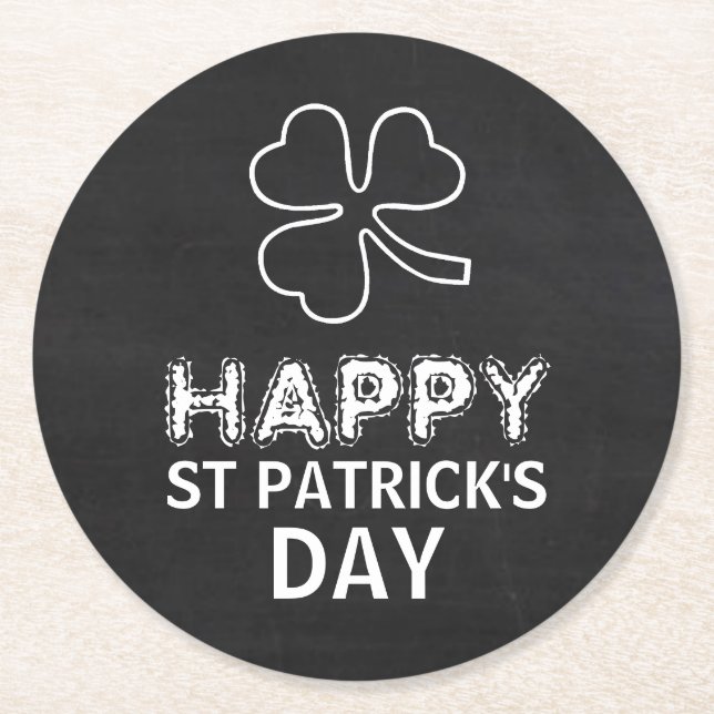 Dessous De Verre Rond Chalkboard Shamrock, Saint Patrick's Day (Devant)