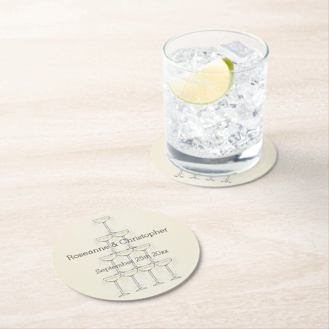 Dessous De Verre Rond Champagne Glasses Wedding (En situation)