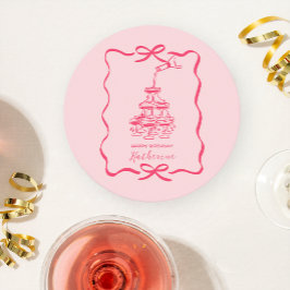 Dessous De Verre Rond Champagne Tower Pink Hand Drawn Doodles Birthday