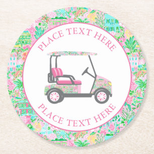 Dessous De Verre Rond Chariot de golf Preppy Palm Beach