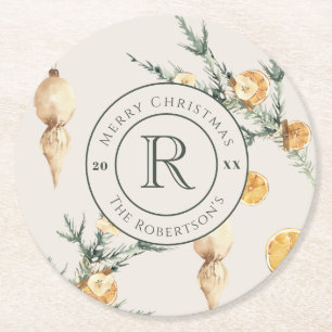 Dessous De Verre Rond Charme d'hiver chaud : Aquarelle chic Monogramme